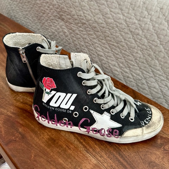 Golden Goose Black and White High-Top Sneakers - Picture 5 of 8